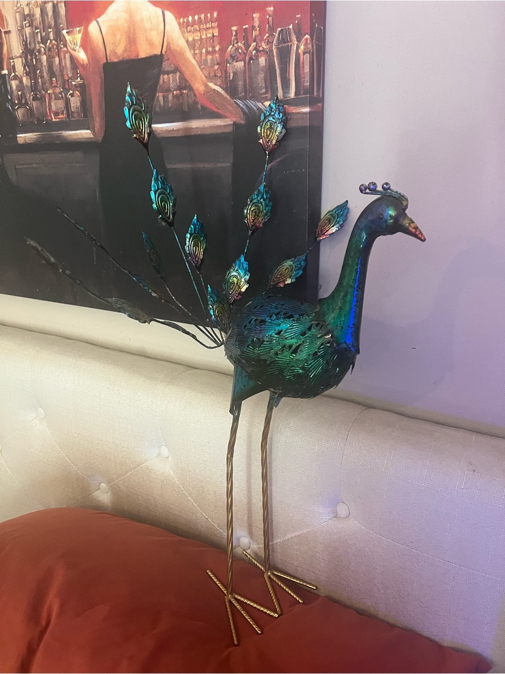HANDMADE RECYCLED METAL PEACOCK PURCHASED FROM HAITI IN CROIX-DES-BOUQUETS